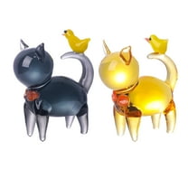 2Pcs Crystal Cat Animal Cat Art Figurine Collection Table top Ornament Statue Home Decor (Black&Yellow)
