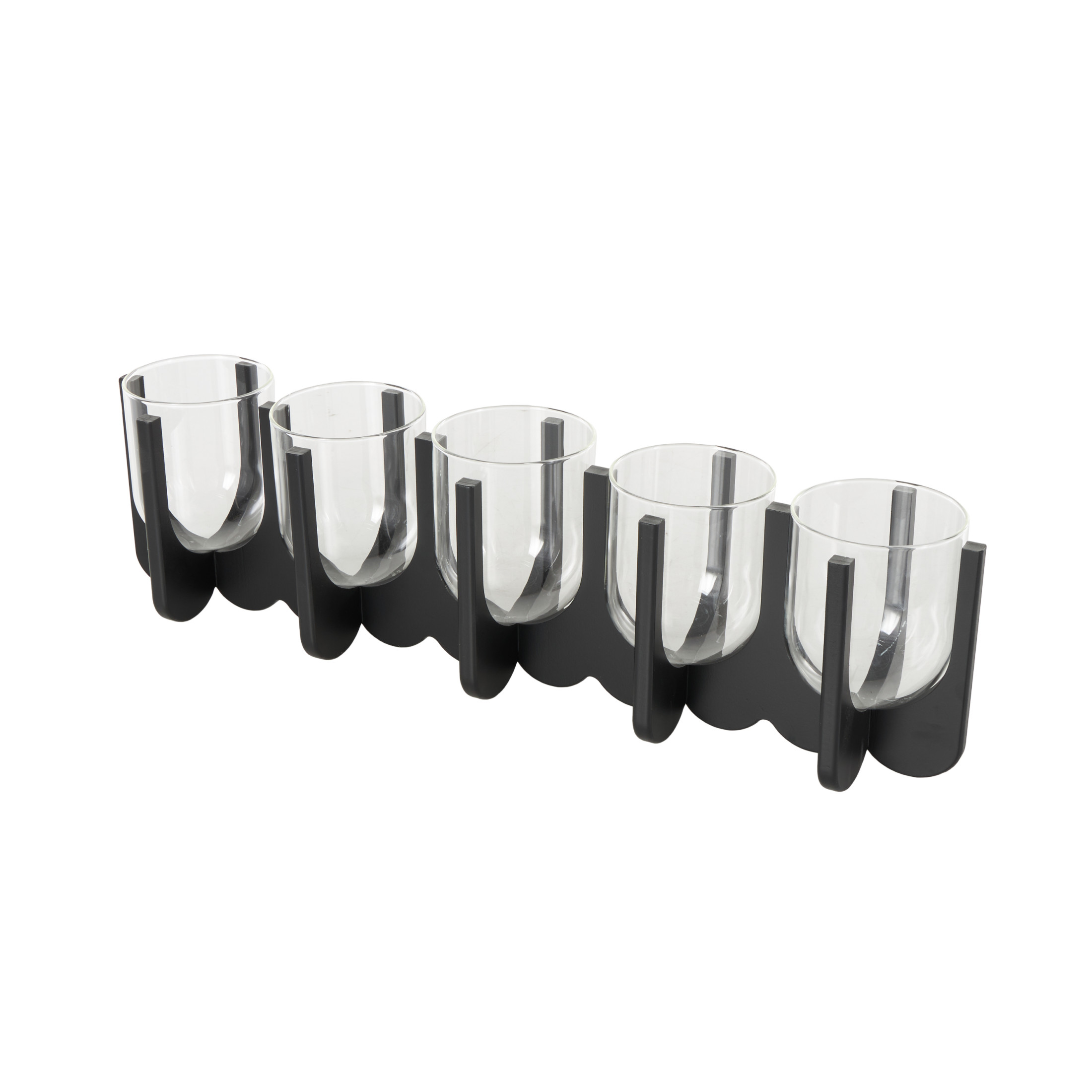 DecMode 5 Candle Black Wooden Rectangle Hurricane 5 Slot Candle Holder