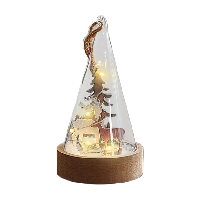 Christmas In A Bottle Glass Lamp With Built-in Electronics, Wooden Base, Festive Snow Scene And Colorful LED Lights
