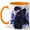 Orange, variant on Cyber Anime Warrior Coffee Mug, Dark Fantasy Hero Mug, Gamer Birthday Christmas Gift for Men, Blue Purple Energy Urban Character Art, 11 oz White Ceramic Coffee Cup