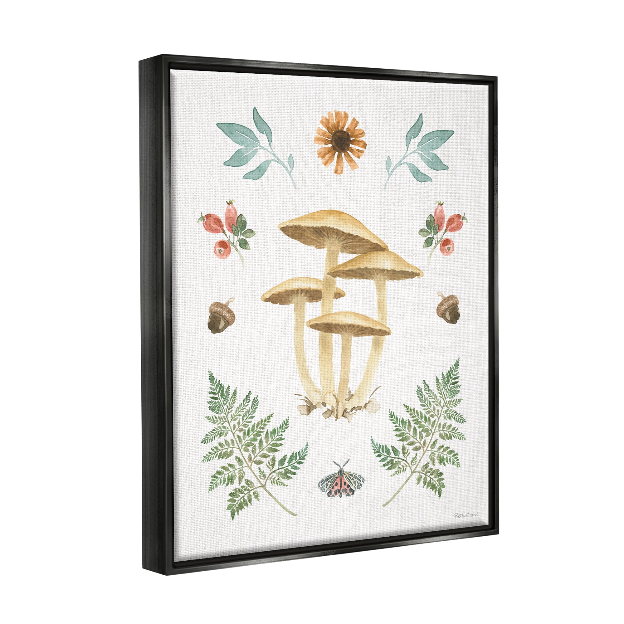 Stupell Industries Woodland Cottage Botanicals Botanical & Floral Painting Black Floater Framed Art Print Wall Art, 17 x 21