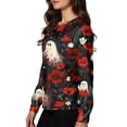 thumbnail image 4 of LNZGNM Halloween Womens Scrub Jacket Long Sleeve Button Front Festive Print Lightweight Layering Comfortable Work Uniform Comfort,Red(L), 4 of 6