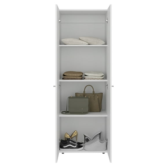 Xukmct 2 Doors Wardrobe with 4 Inner Shelves, Wood Clothes Storage Cabinet for Bedroom, Living Room, White