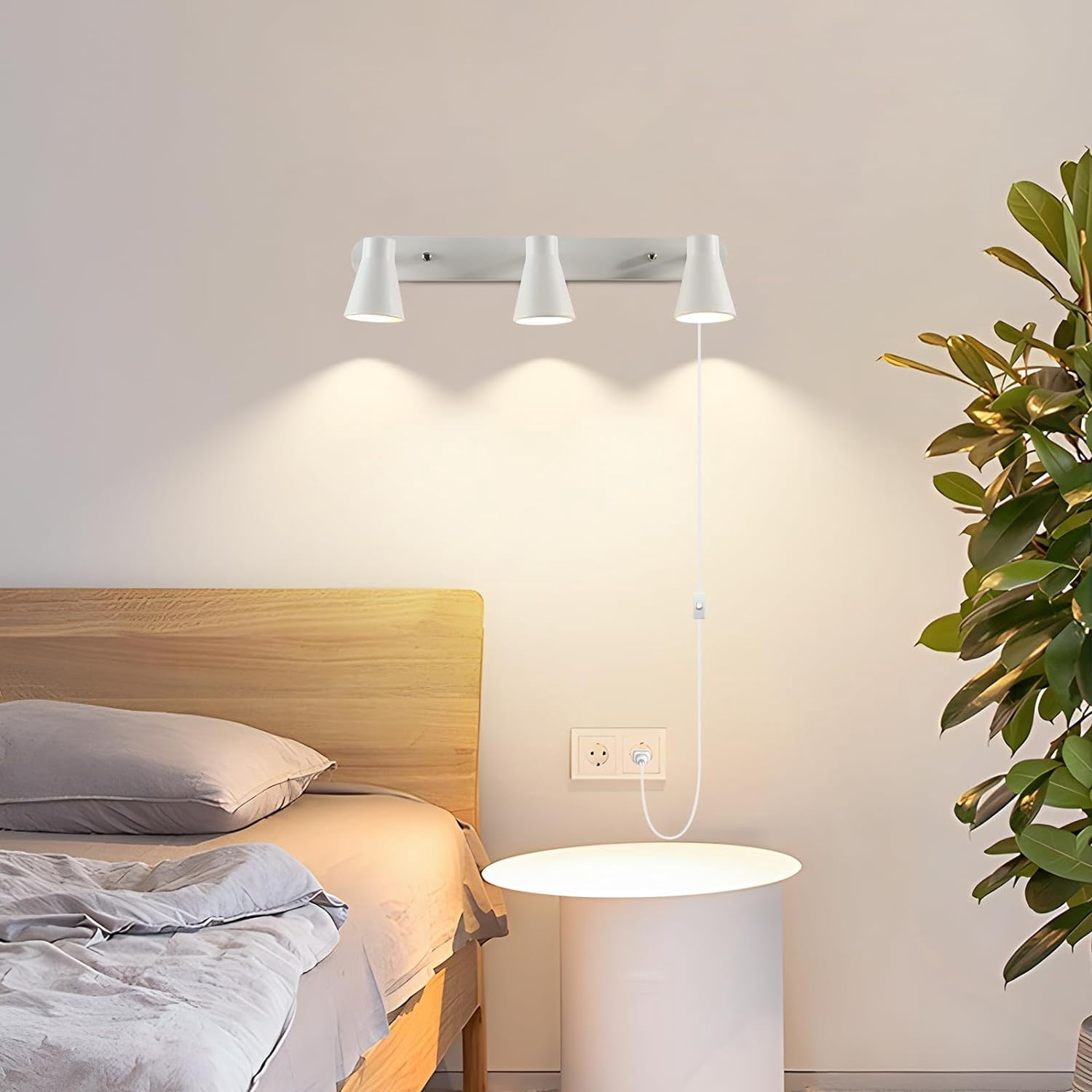 3-Light Track Lighting, White Wall Ceiling Fixture with Rotatable Heads, Bulbs Not Included