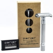 Parker Safety Razor 74R Butterfly Twist-to-Open Double Edge Safety Razor with 5 Parker Platinum Blades (Satin Chrome)