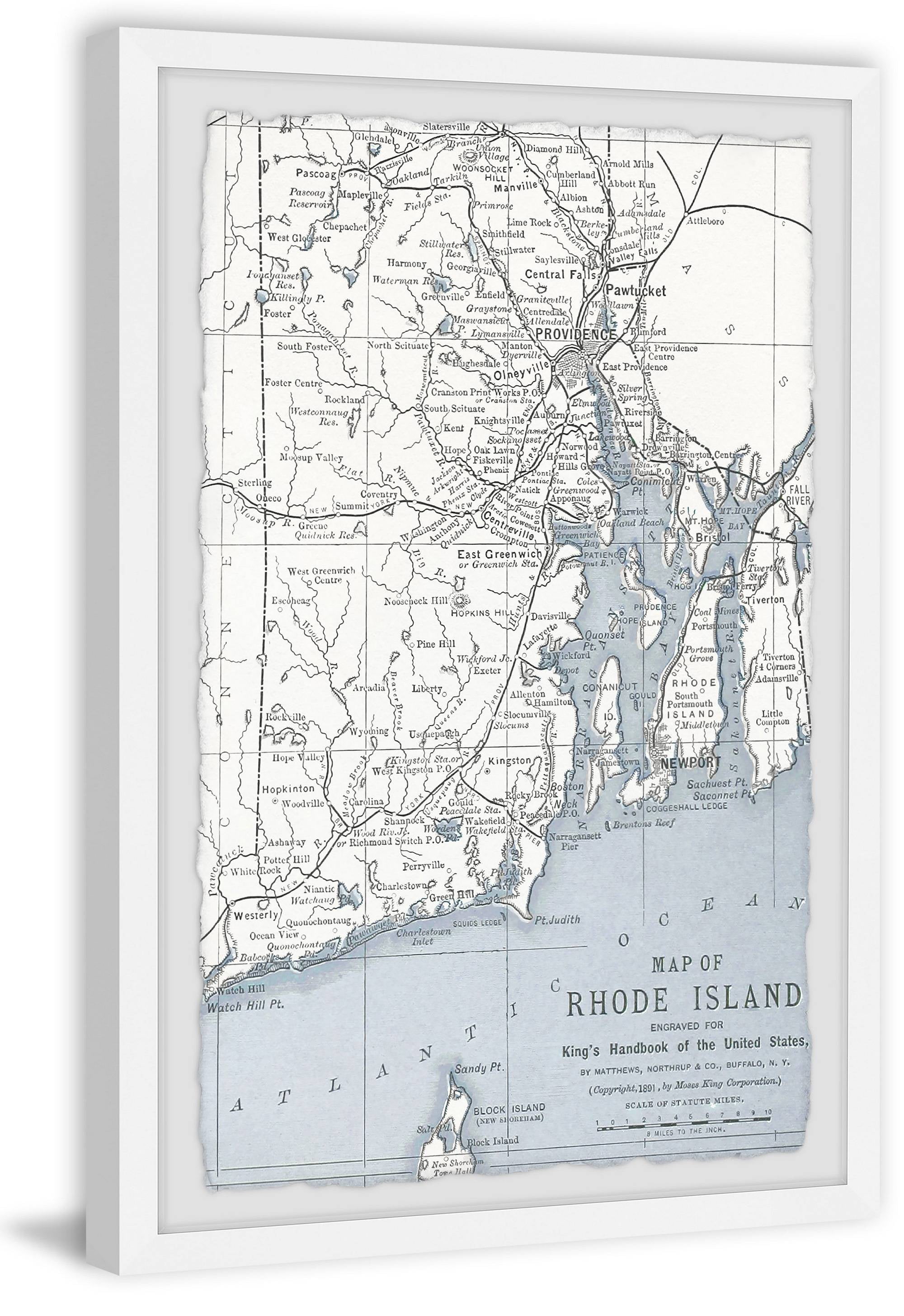 Marmont Hill Gray Rhode Island Map Framed Wall Art, 1.50" x 8.00"