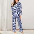 thumbnail image 3 of Kll Blue And White Porcelain Chinaware Print Women'S Long Sleeve Pajamas With Pants Sleepwear Loungewear 2 Set-Medium, 3 of 9