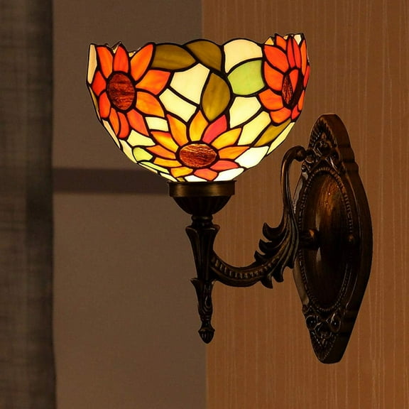 8 inch Artistic Style Wall Sconces,E27-1 Light, Retro Hallway Wall Lamp, Antique Base Stained Glass Wall Lighting Fixture for Living Room Bedroom Beside Decor Night Light,G