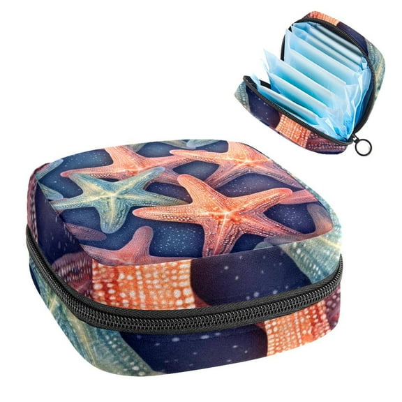 Starfish Sanitary Napkin Storage Bag Makeup Pouch for Purse, Small Sanitary Napkin Disposal Bags, in Velvet, Sponge, Oxford Fabric, 4.7x6.6x6.6 in