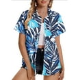 thumbnail image 2 of WCMZJ Hawaiian Shirts for Women Summer Beach Shirt Tropical Shirts Womens Hawaii Button Down Short Sleeve Blouses Button Up Tops Blue XL, 2 of 6