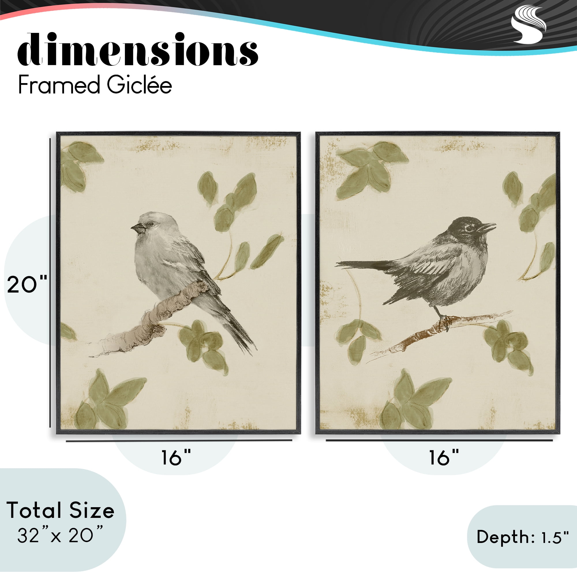Stupell Industries Neutral Bird Scene 2 Piece Black Framed Giclee Art Set, design by Lanie Loreth