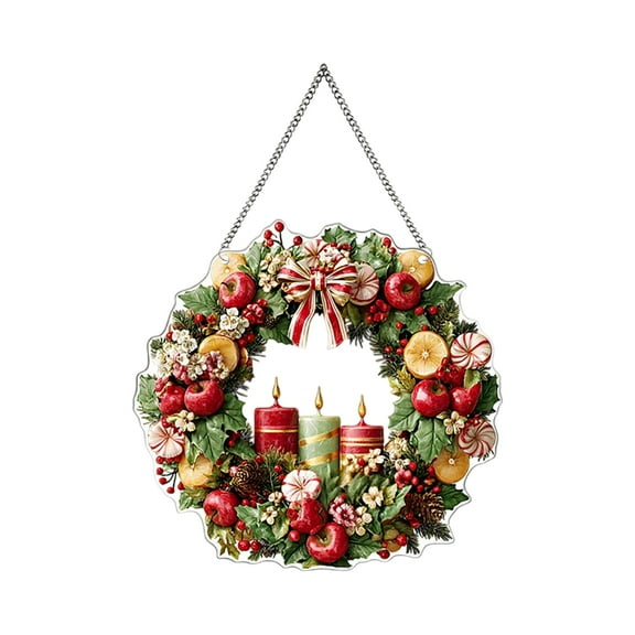 Holiday Decorative Wreath with Ornaments Artificial Pine Branches and Bow Hanging Christmas Door Decoration for Home Office Parties