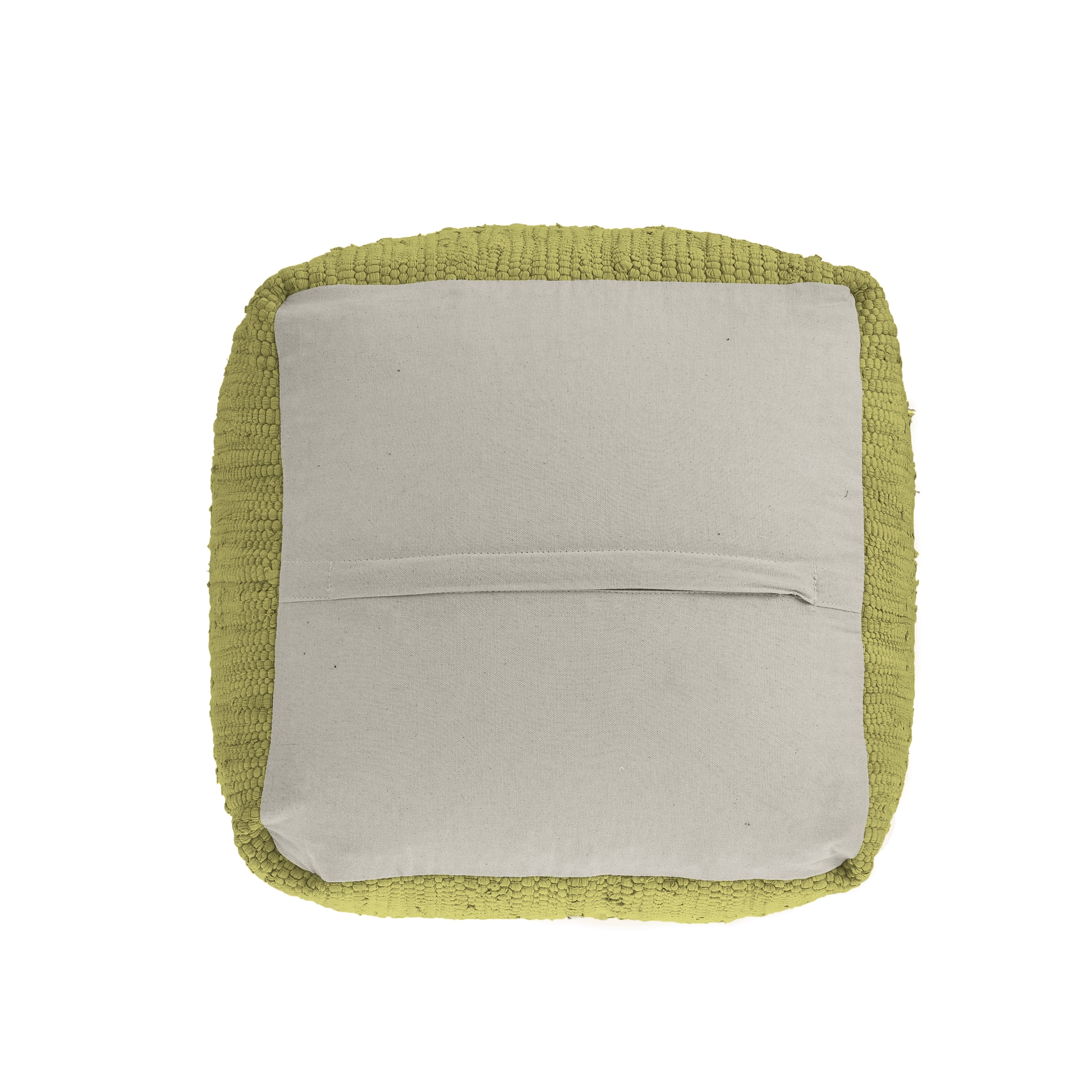 LR Home Square Yellow Braided Cotton and Jute Pouf Ottoman, 18" H x 18" W