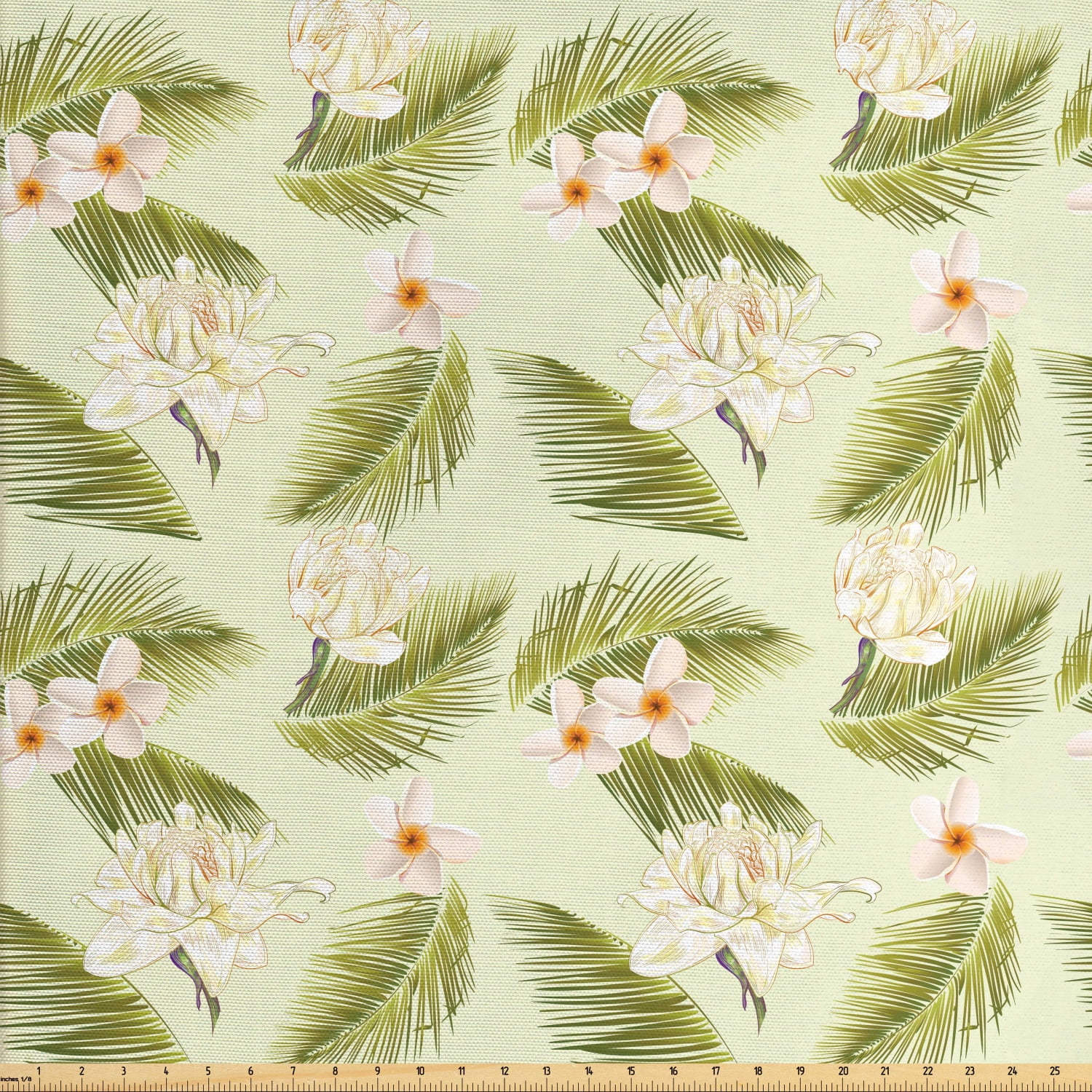 Leaves Fabric by the Yard Upholstery, Repetitive Tropical Blossoms
