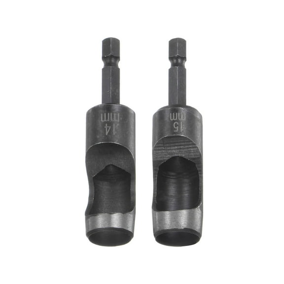 Leather Hollow Punch Set 1/4 Hex Shank for Drills, 14mm 15mm Dia Rotary Hole Punches for Leathercraft Working