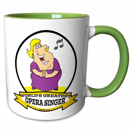 3dRose Funny Worlds Greatest Opera Singer Fat Lady Cartoon - Two Tone Green Mug, (Best Opera Singer In The World)