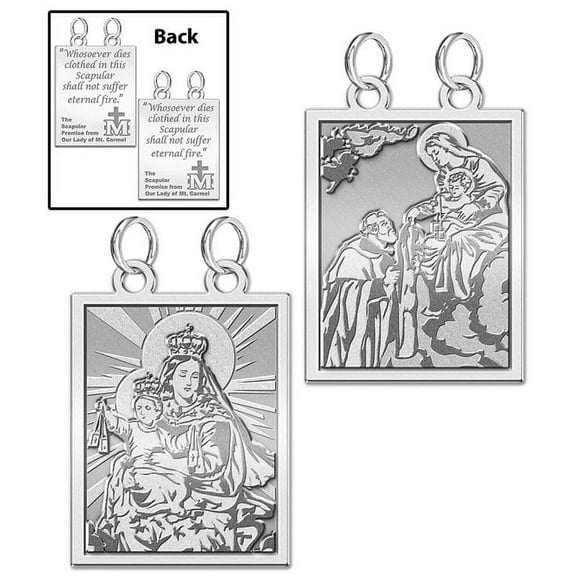 Double Sided Scapular Religious Medals Set - 3/4 Inch X 1 Inch in Sterling Silver