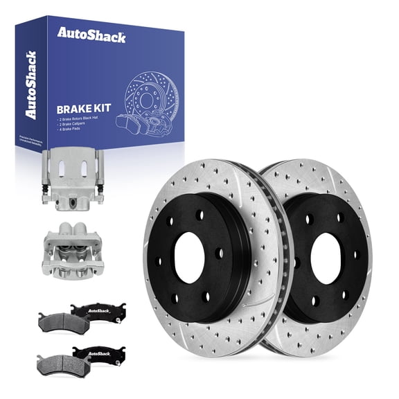 AutoShack Front Vented Drilled & Slotted E-Coated Brake Rotors   Ceramic Pads   Calipers 8-PC Brake Kit Replacement for 2006 GMC Sierra 1500 ShadowGuard 11.99" (304.6 mm)