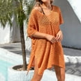 thumbnail image 2 of Tqyyweavej Womens Beach Cover Up Solid Color Short Sleeve Free Size Crochet Swimsuit Coverup Casual Loose V Neck Cover Ups for Swimwear Women, 2 of 10