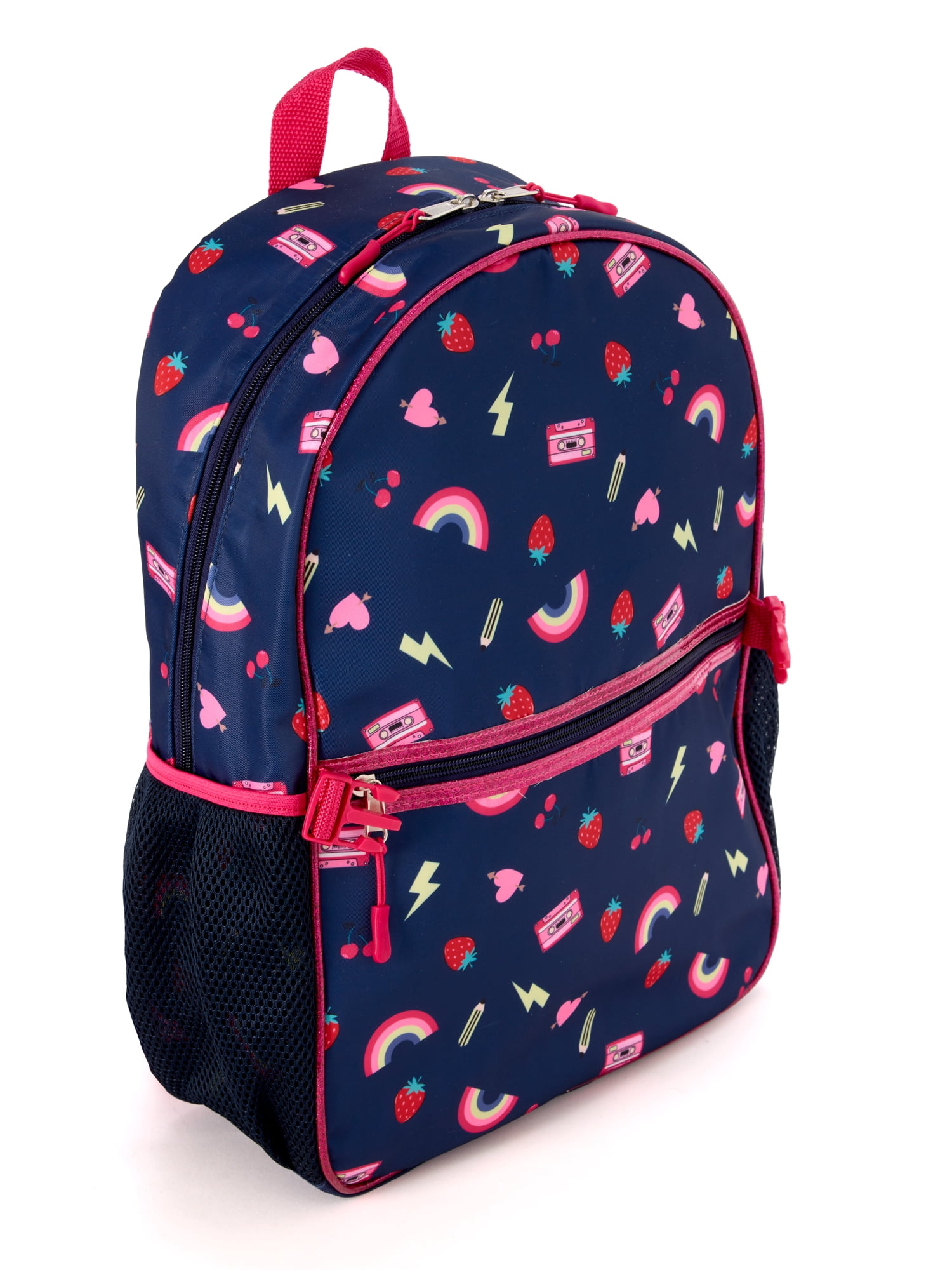 Schoolyard Vibes 17" Girls' Strawberry Kids Backpack with Stationary Set, Navy