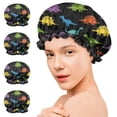 thumbnail image 7 of Shower Caps,Colorful Dinosaurs Black Pattern Waterproof Shower Cap for Women 4 Pieces,Double Reusable Hair Cover for Shower PEVA Elastic Stretch Hem, 7 of 7