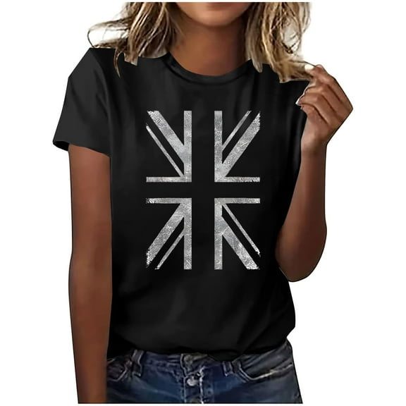 Youyipin Womens Tops Women's Summer Top Short Sleeve Round Neck Uk Flag Union Jack England Shirt Casual Basic Tee Graphic Tees For Women
