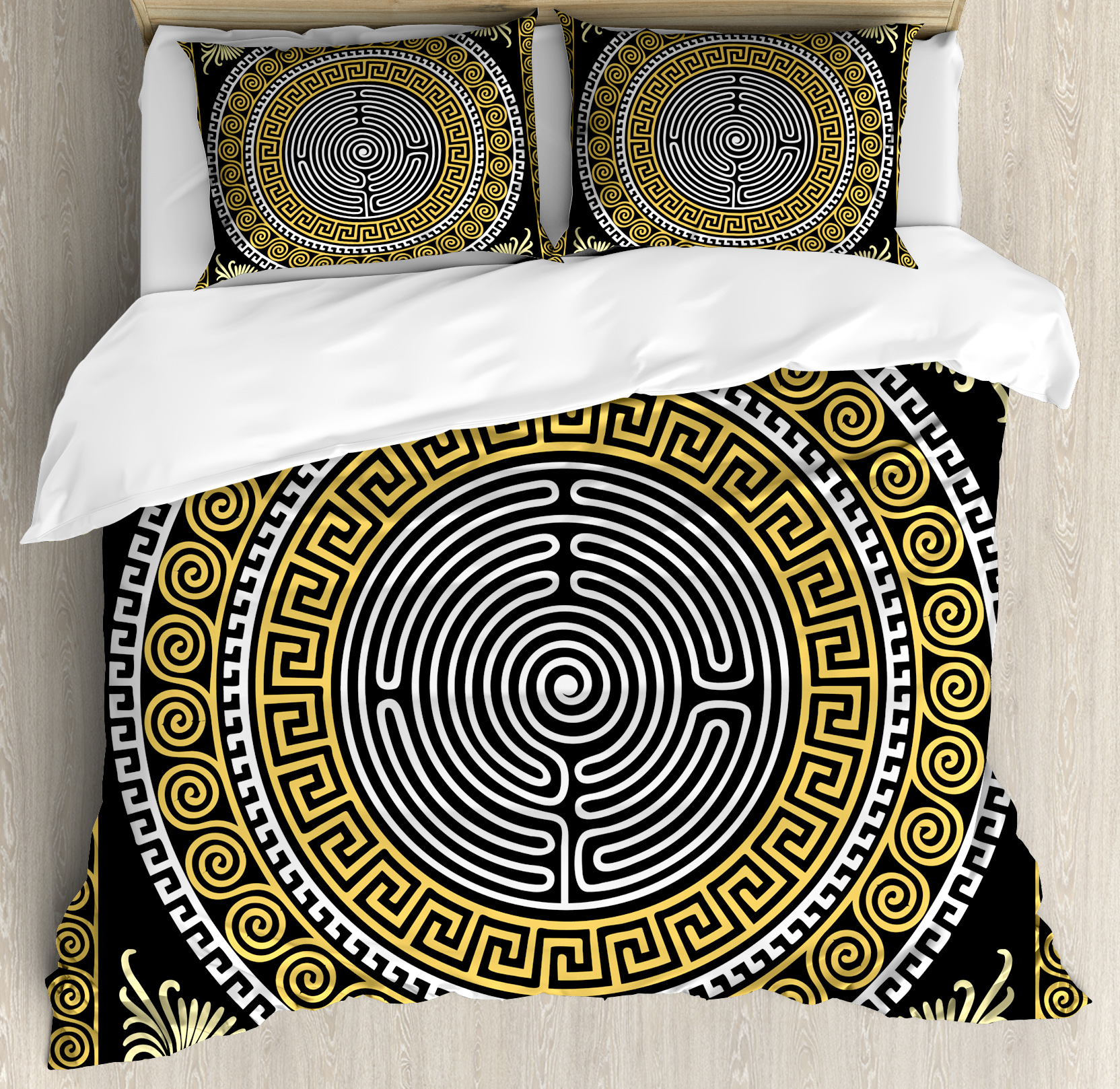 Greek Key Duvet Cover Set, Classical Pattern with Intricate Design