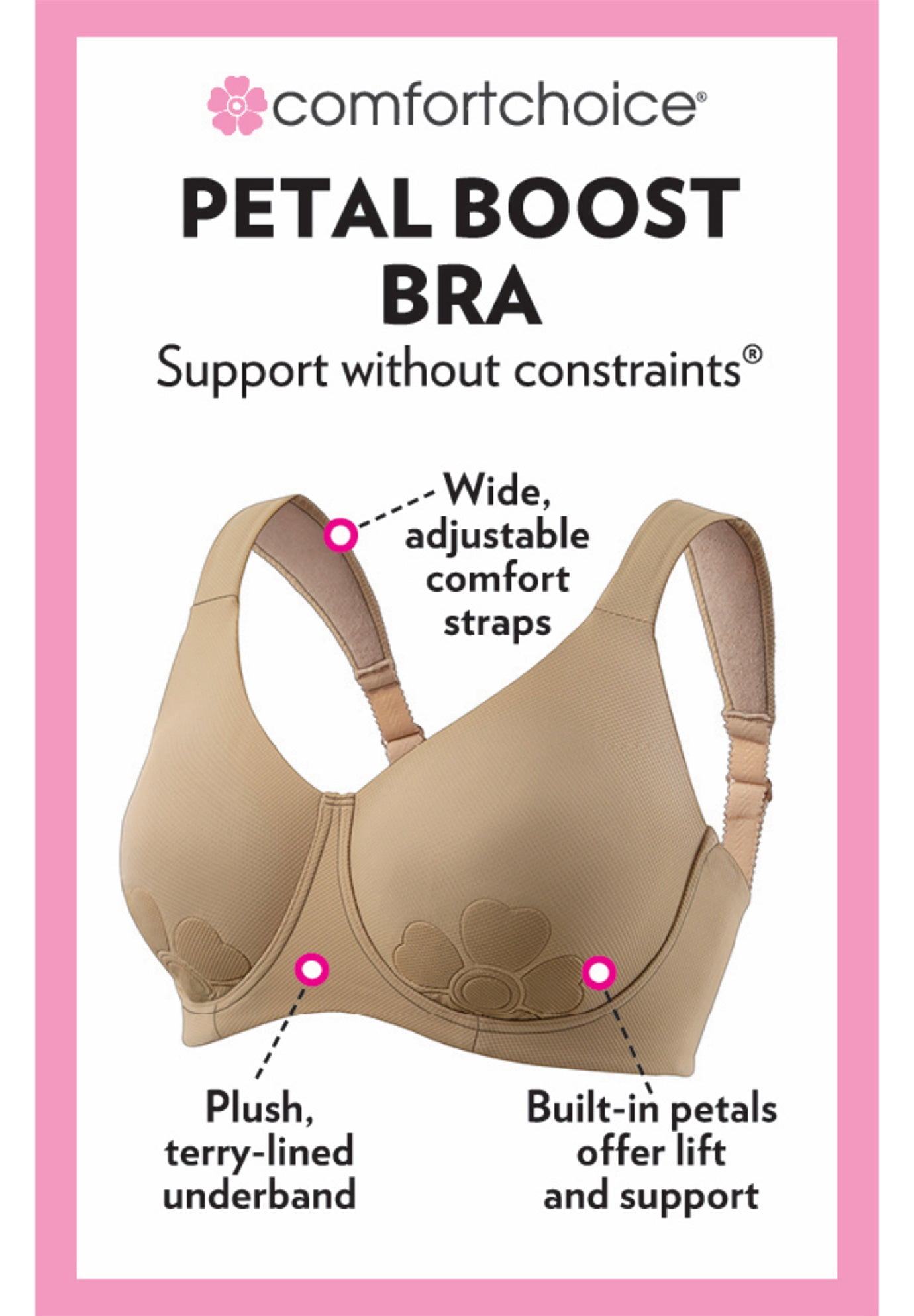 Comfort Choice Women's Plus Size Petal Boost Underwire Bra