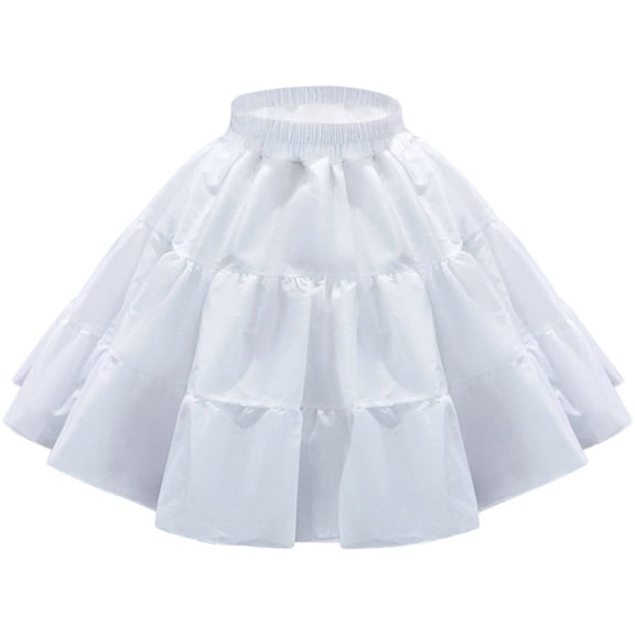 Wiywef Women White Short Crinoline Petticoat Elegant Elastic Waist Underskirt 2 Hoops Short Lolita Underskirt for Dress