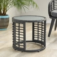 thumbnail image 3 of Euroco Modern Boho Round Side Table with Tempered Glass Top, Handwoven PE Rattan and Steel Frame, Indoor Accent Table, 3 of 9
