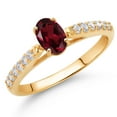 thumbnail image 2 of Gem Stone King 10K Yellow Gold Red Rhodolite Garnet and White Lab Grown Diamond Engagement Ring for Women (0.68 Cttw, Oval 6X4MM, Gemstone January Birthstone, Size 9), 2 of 4