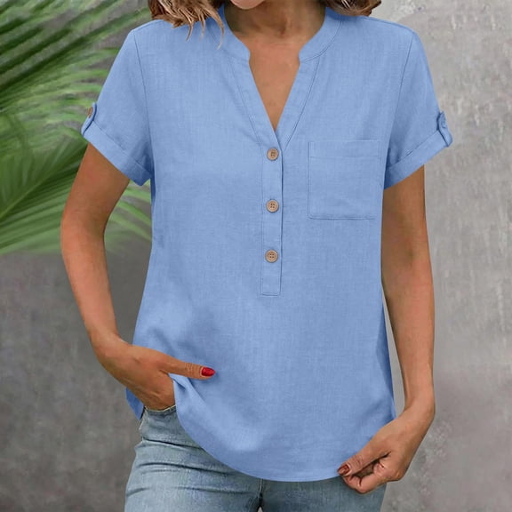 DailyTrove Women's V-Neck Button-Detail Short-Sleeve Top - Relaxed Fit Everyday & Layering Wear