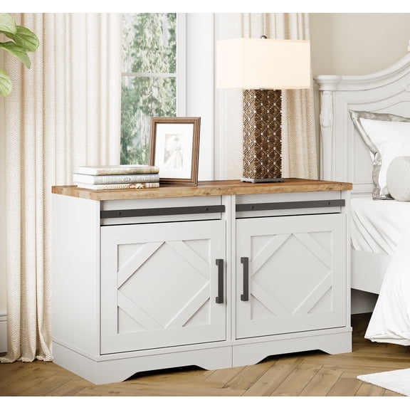 WAMPAT End Table 2 in 1, Pedestal Side Table with Drawer and Cabinet Wood Bedside Table Nightstands for Living Room Bedroom,Cream White