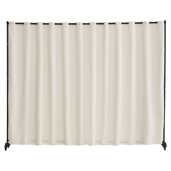 Folding Room Divider Stand with Wheels, 96" W x 120" H Portable Curtain Partition for Room Privacy, Beige