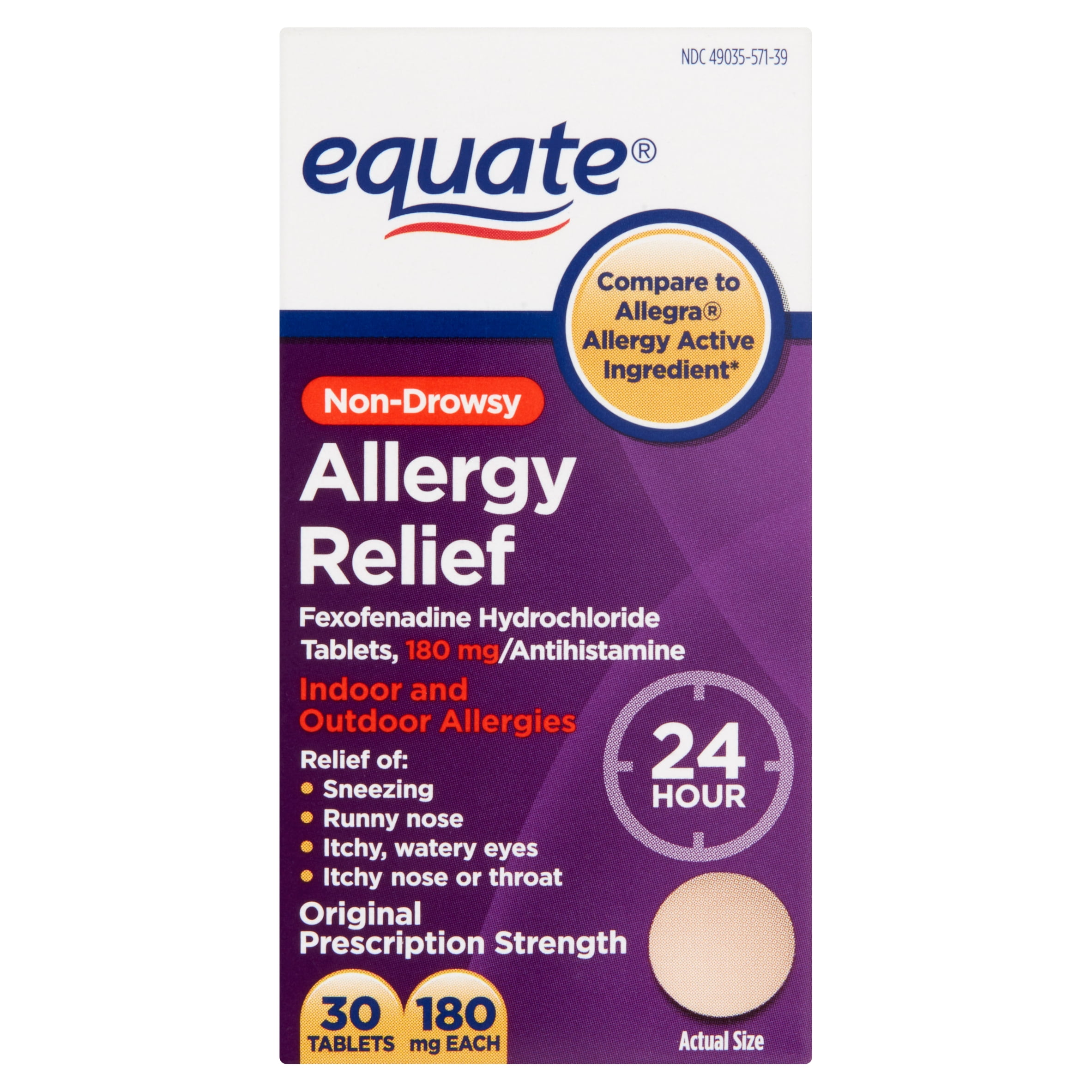 Equate Non-Drowsy Allergy Relief Tablets 180mg, 30 Ct