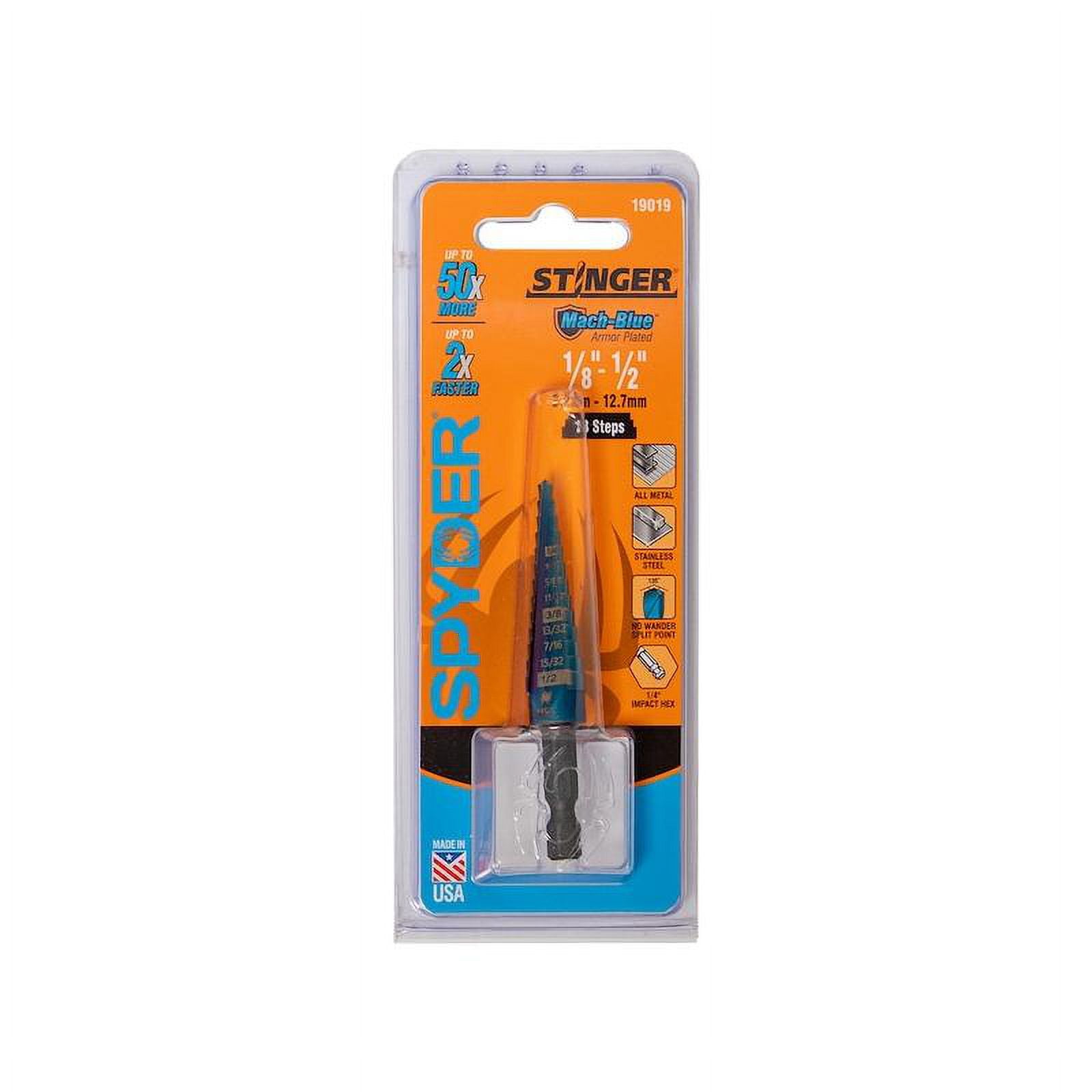 SM Products 19019 0.12-0.5 in. 13 Step Bit Mach-Blue Hex Shank Drill
