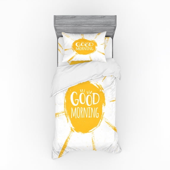 Ambesonne Saying Bedding Set 3 Pcs, Summer Vibes, Twin XL, Earth Yellow and White
