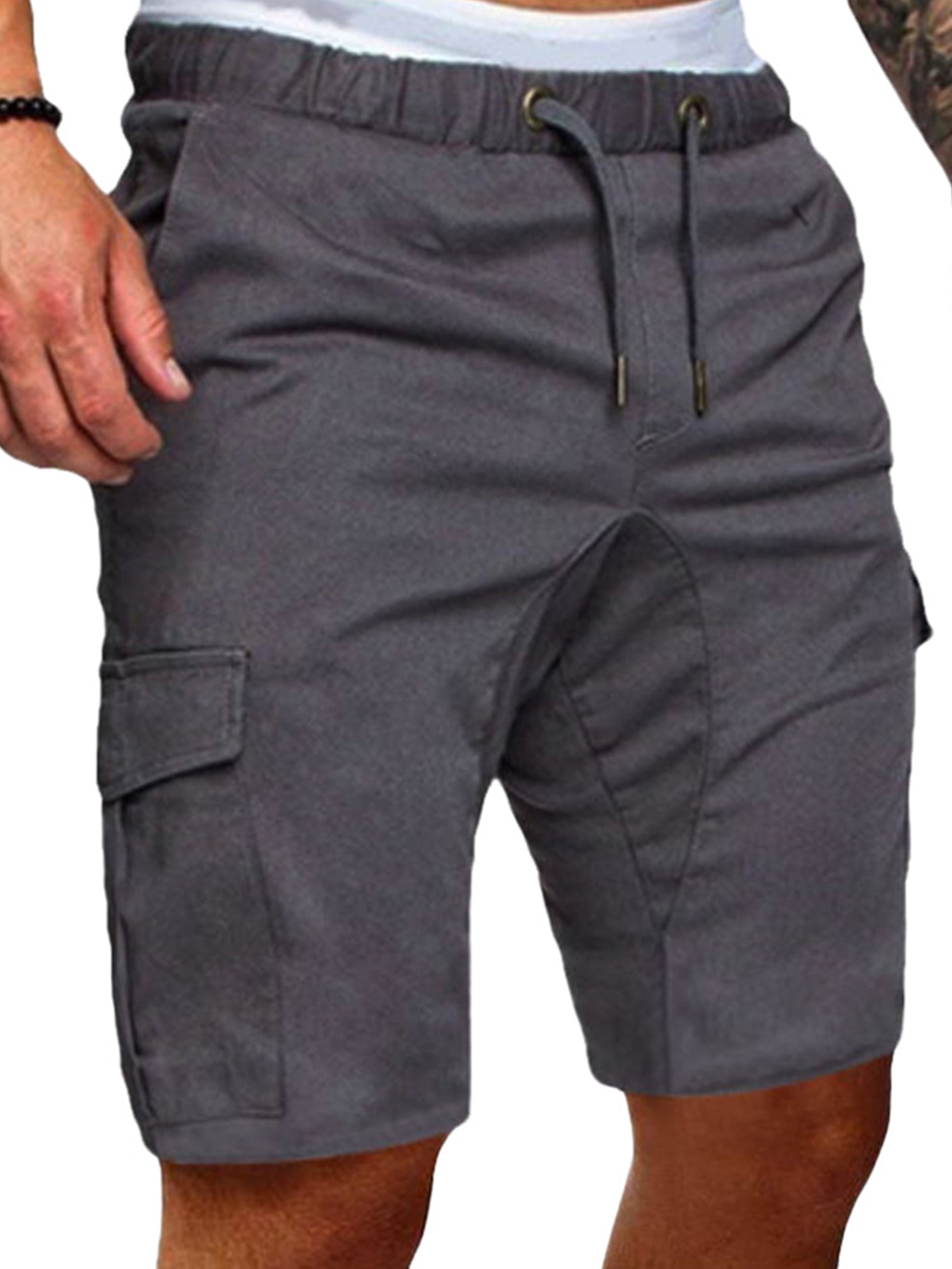 Mens Linen Cotton Casual Classic Fit Drawstring Walk Short Summer Beach Shorts Comfort Stretch Linen Cotton Short 