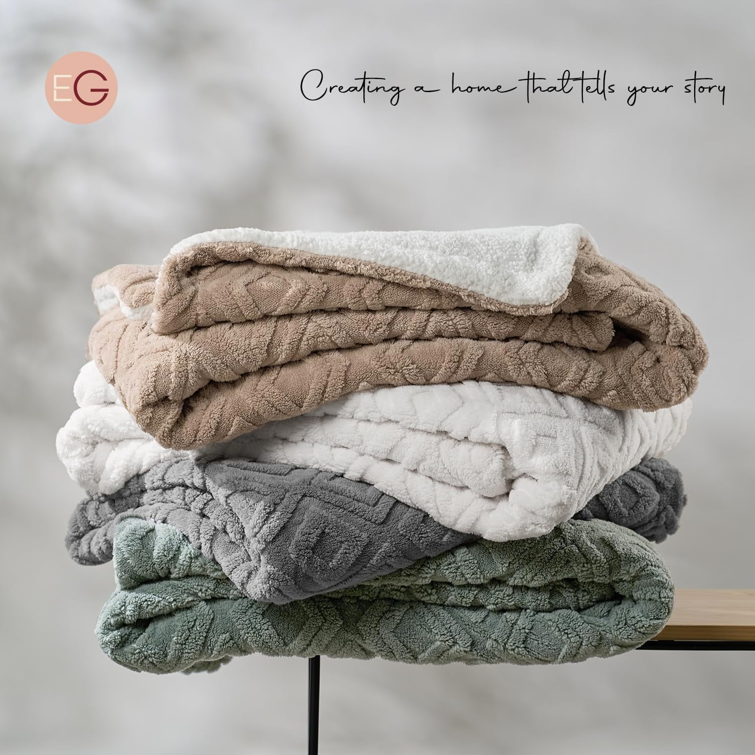 EVERGRACE Jacquard Boho Sherpa Fleece Throw Blanket for Couch, Super Soft Cozy Fuzzy Plush Blankets for Winter, Reversible Thick Warm Blanket for Bed, Sofa, Living Room, Grey, 90'' x 90''
