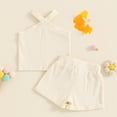 thumbnail image 4 of Toddler Baby Girl Summer Outfits Ribbed Sleeveless Cross Halter Tank Tops + Shorts Set Infant Cute Clothes, 4 of 7