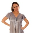 thumbnail image 4 of Nightgown for Women Cap Sleeves Sexy Silky Feeling with a Floral Lace Design, Charcoal Medium, 4 of 5