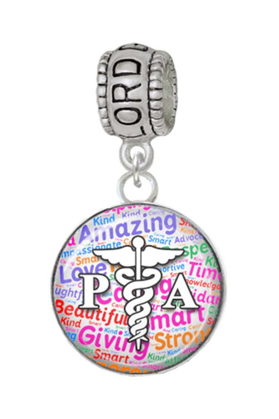 Silvertone Domed Multi Color PA Lord Guide Me Charm Bead