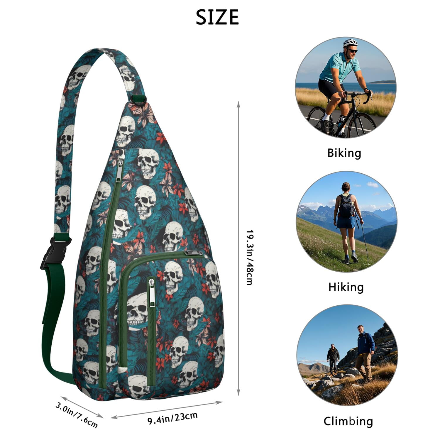 "Dead Day Inspired Crossbody Bag, Mexican Skull & Butterfly Print Shoulder Pack, Lightweight Durable Sling Bag for Men, Water-resistant Tactical Chest Bag with Retro Design"