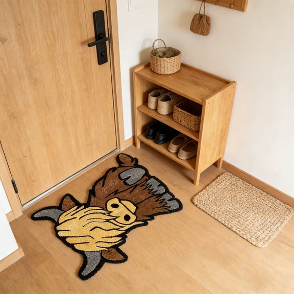 Linnome 15.7x23.6 Inch Highland Cow Area Rug Novelty Animal Carpet Shaped Floor Mat Unique Home Decor Living Room Bedroom Funny Doormat