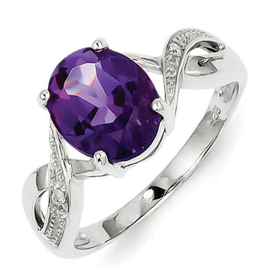 Primal Silver Sterling Silver Rhodium Amethyst and Diamond Ring