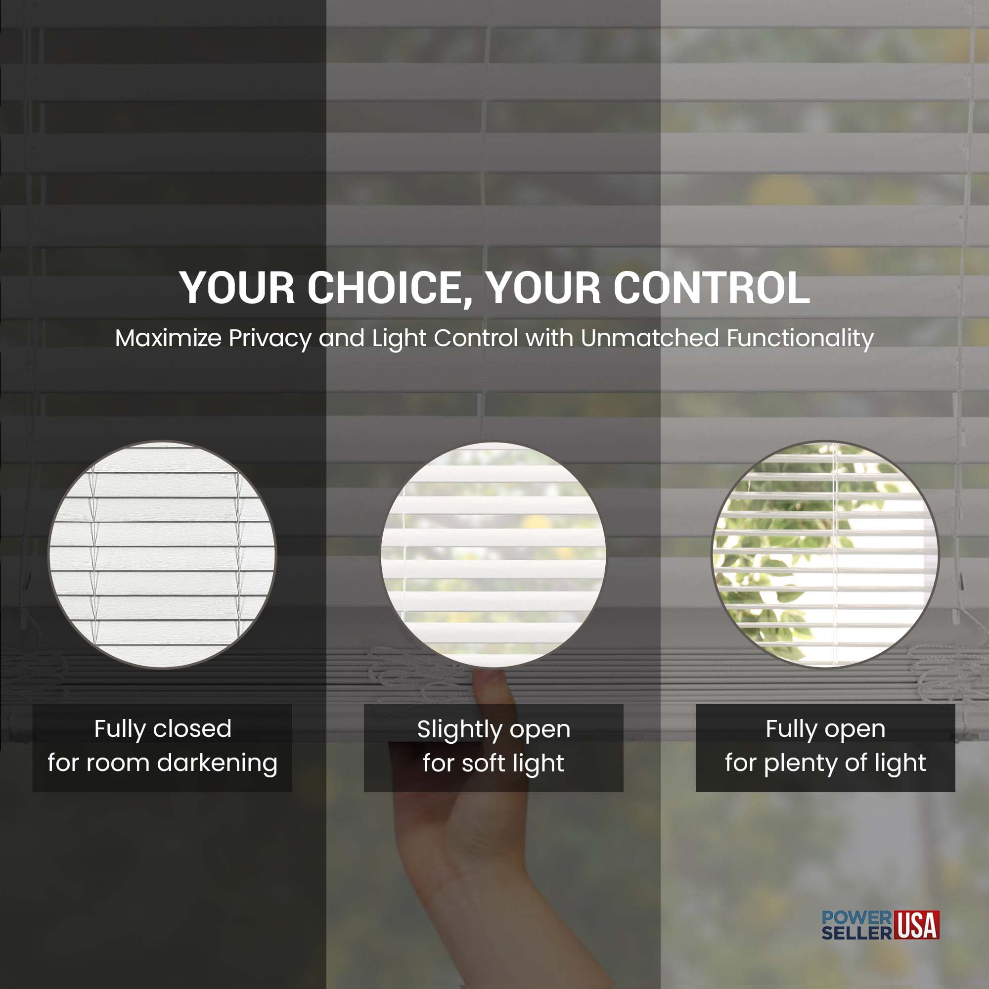 PowerSellerUSA Cordless Window Blinds, Privacy & Room Darkening 2" Slats Faux Wood Mini Blind, Anti-UV Window Treatment, White Plantation Blind, 46" Width x 64" Length, (Fits windows 23" - 74")