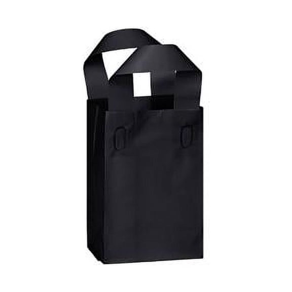 SSWBasics Small Black Frosted Plastic Shopping Bags - 5" x 3" x 7" - Case of 100- Black Frosted Plastic Shopping Bags for Small Business - Durable Boutique Bags for Small Business Use