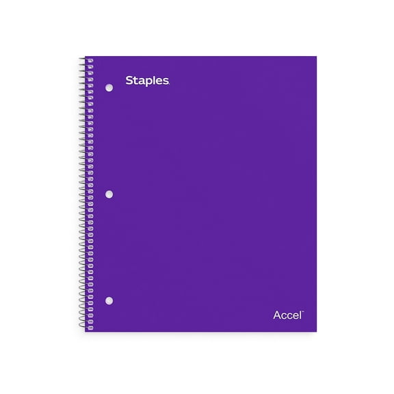 Staples Accel 1-Subject Notebook 8.5" x 11" College Ruled 100 Sh. Purple TR20954G/20954C