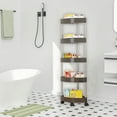 thumbnail image 6 of Black Rolling Bathroom Corner Shelf Organizer with Drain Holes Detachable Wheels Space Saving Shower Storage for Small Spaces(5 Tier), 6 of 6
