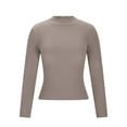 thumbnail image 4 of QIUOMBBP Womens Long Sleeve Mock Neck Shirts Ribbed Slim Fit Turtleneck Lightweight Basic Tee Going Out Tops Khaki XS, 4 of 7